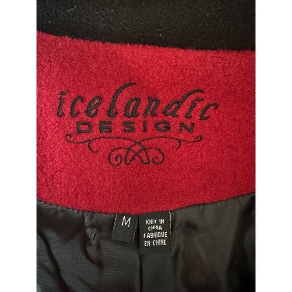 Icelandic Designs 100% Wool Cardigan Sweater Womens M Embroidery Velvet Trim - Picture 9 of 13